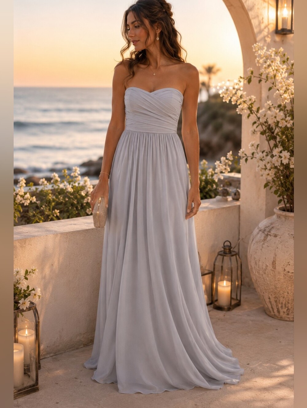 Lulus Midnight Serenade Gray Strapless Ruched Maxi Formal Gown NWT Size Small